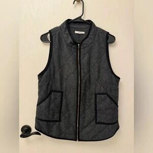 41 Hawthorn Shara Black Herringbone Quilted Vest Full Zip with Pockets Size L